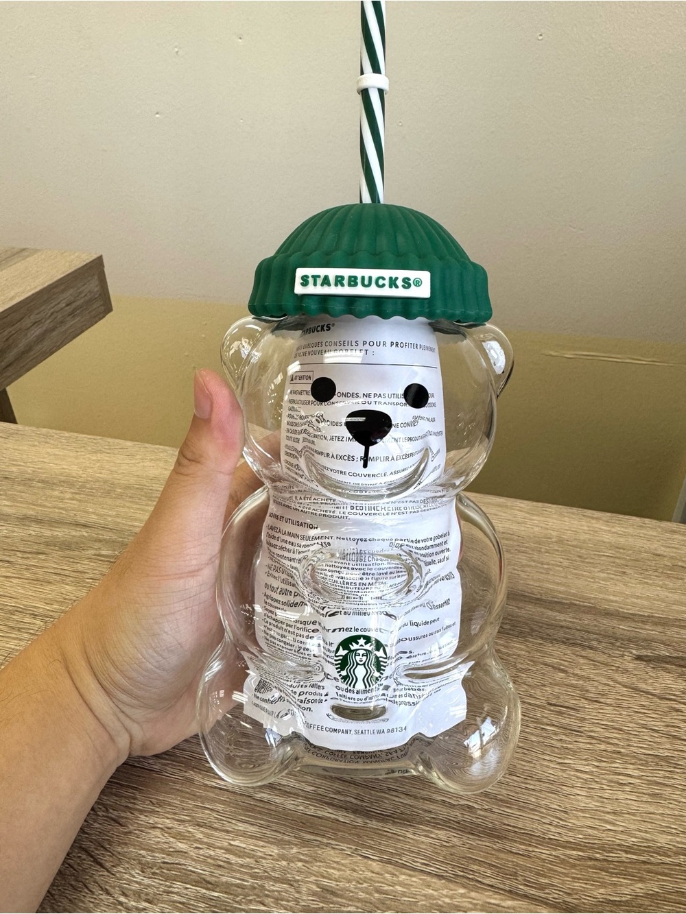 Starbucks Bearista Bear Glass Cold Cup Green Holiday Limited Edition